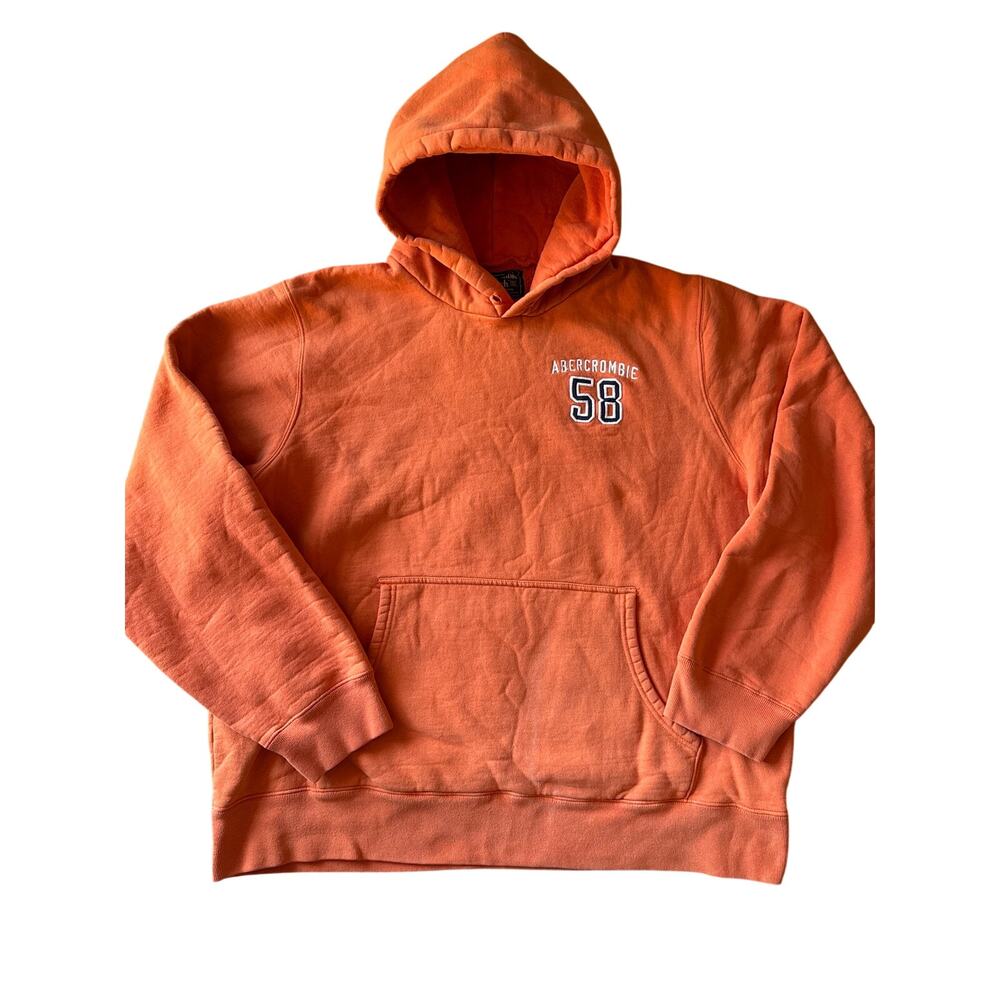 Vintage 90’s Abercrombie & Fitch Faded Orange 58 Logo Embroidered XL Hoodie